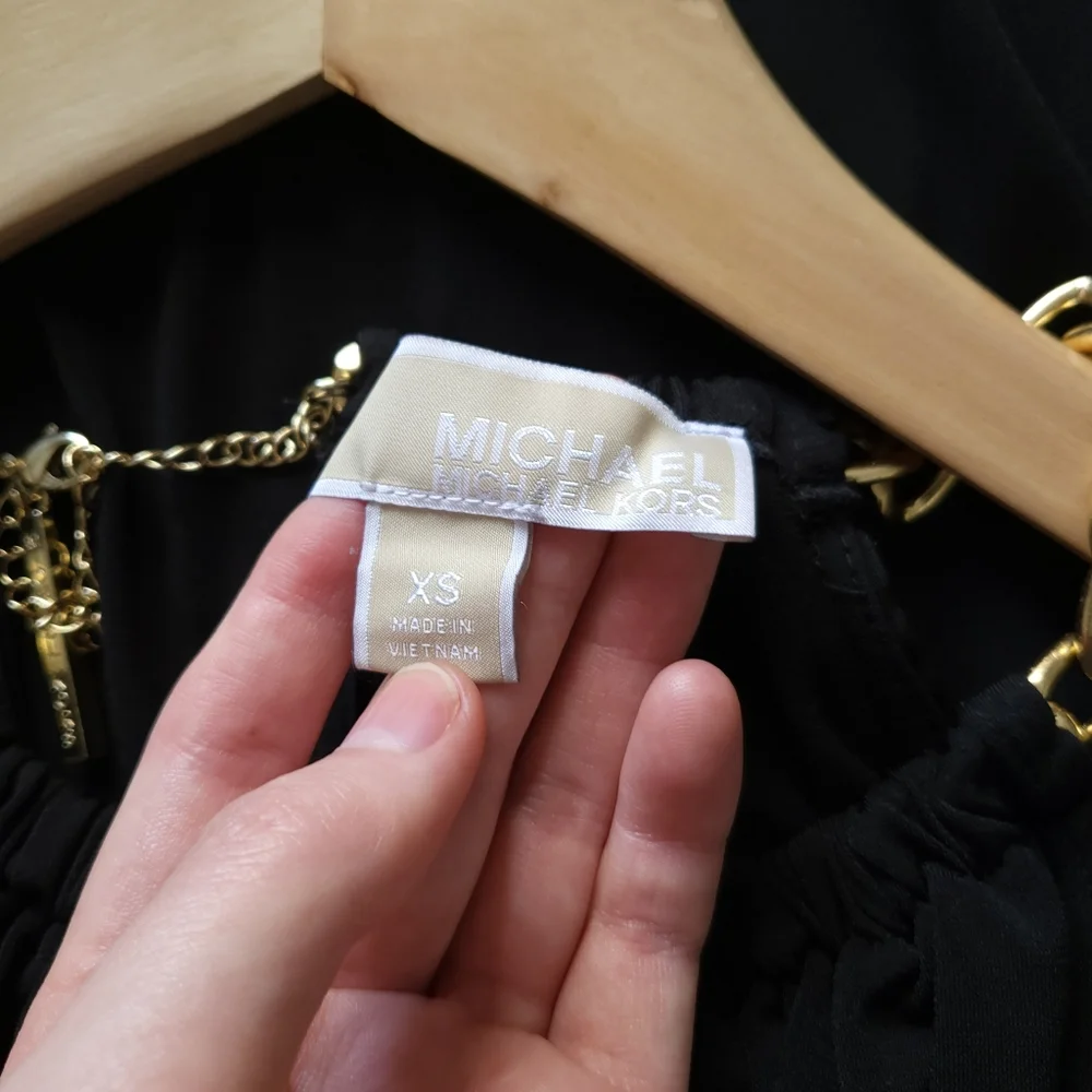 MICHAEL Michael Kors Sleeveless Gold Chain Neck High-Low Dress - Picture 9 of 11